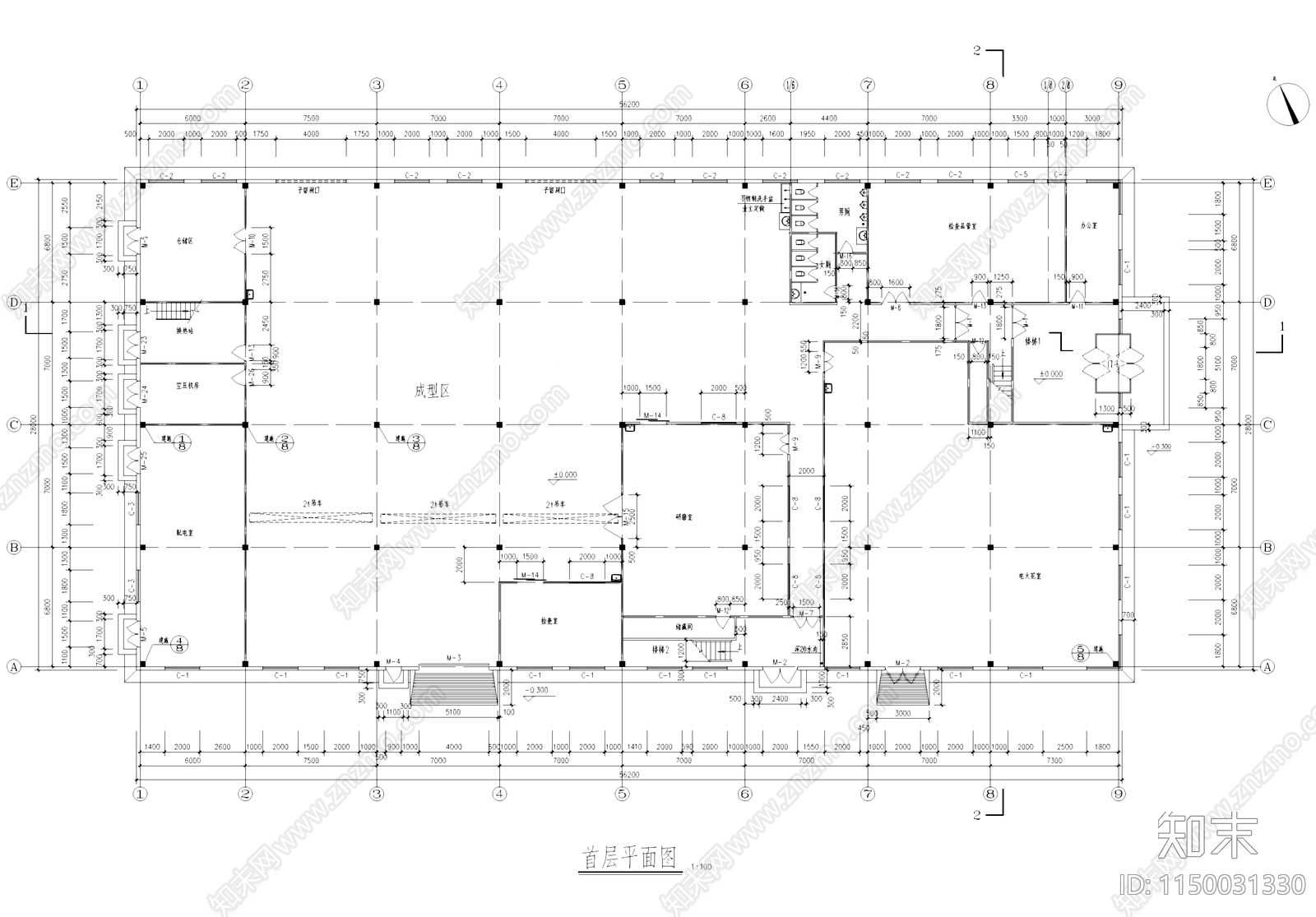 精密模具工厂厂房工业建筑cad施工图下载【ID:1150031330】