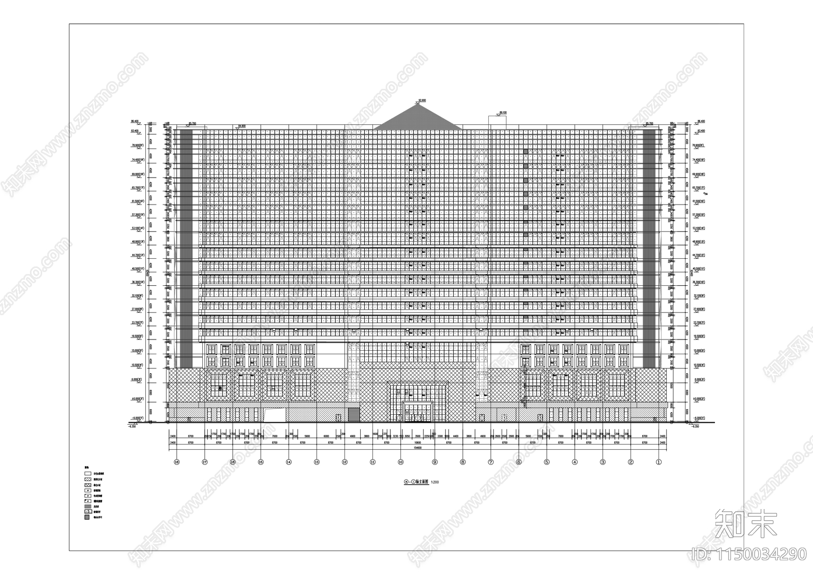 科研中心建筑cad施工图下载【ID:1150034290】