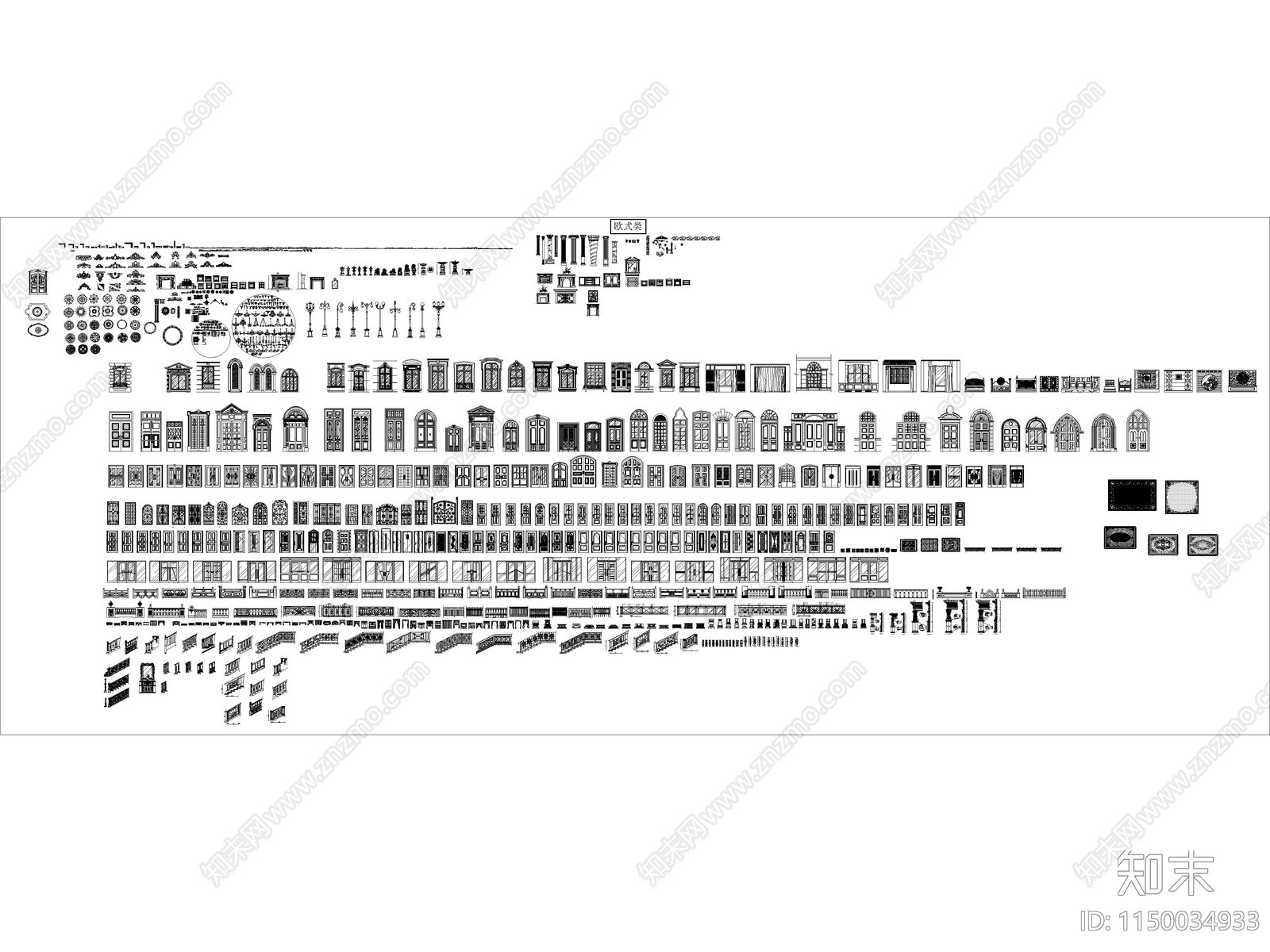 欧式立面门栏杆施工图下载【ID:1150034933】