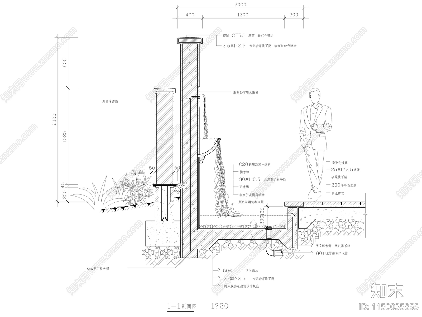 园林景观景墙节点大样图施工图下载【ID:1150035855】
