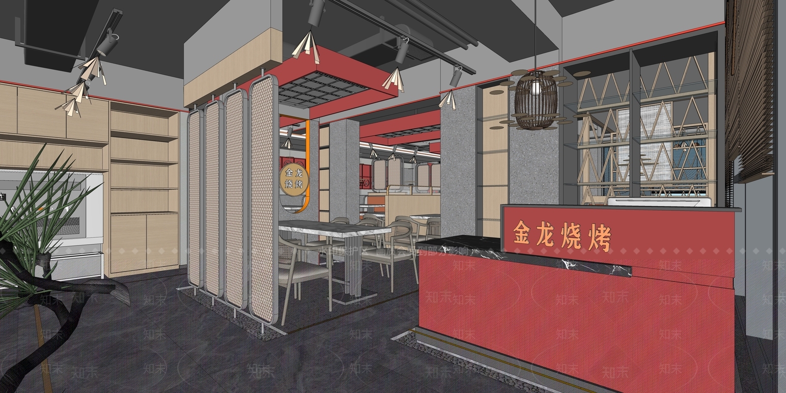 新中式烧烤店SU模型下载【ID:1150037148】