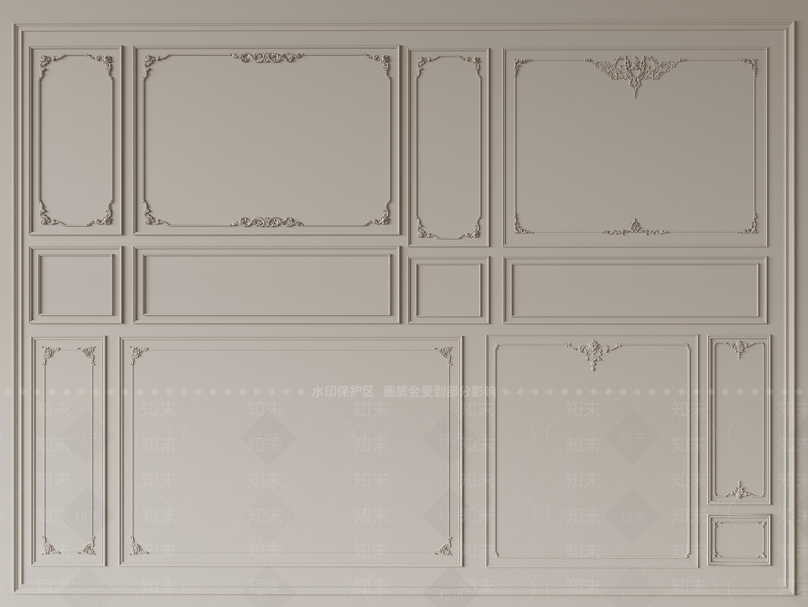 法式石膏线背景墙3D模型下载【ID:1150037992】