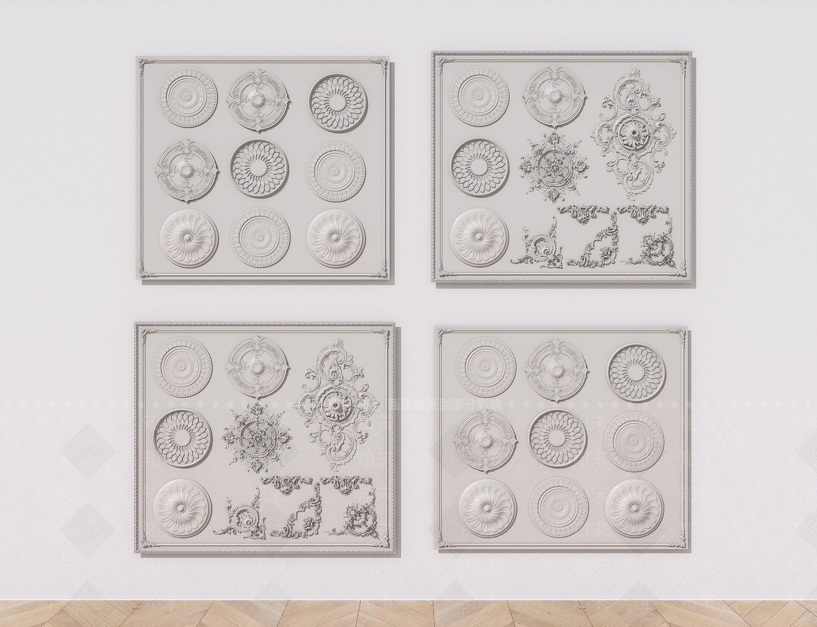 欧式石膏雕花灯盘组合SU模型下载【ID:1150039705】