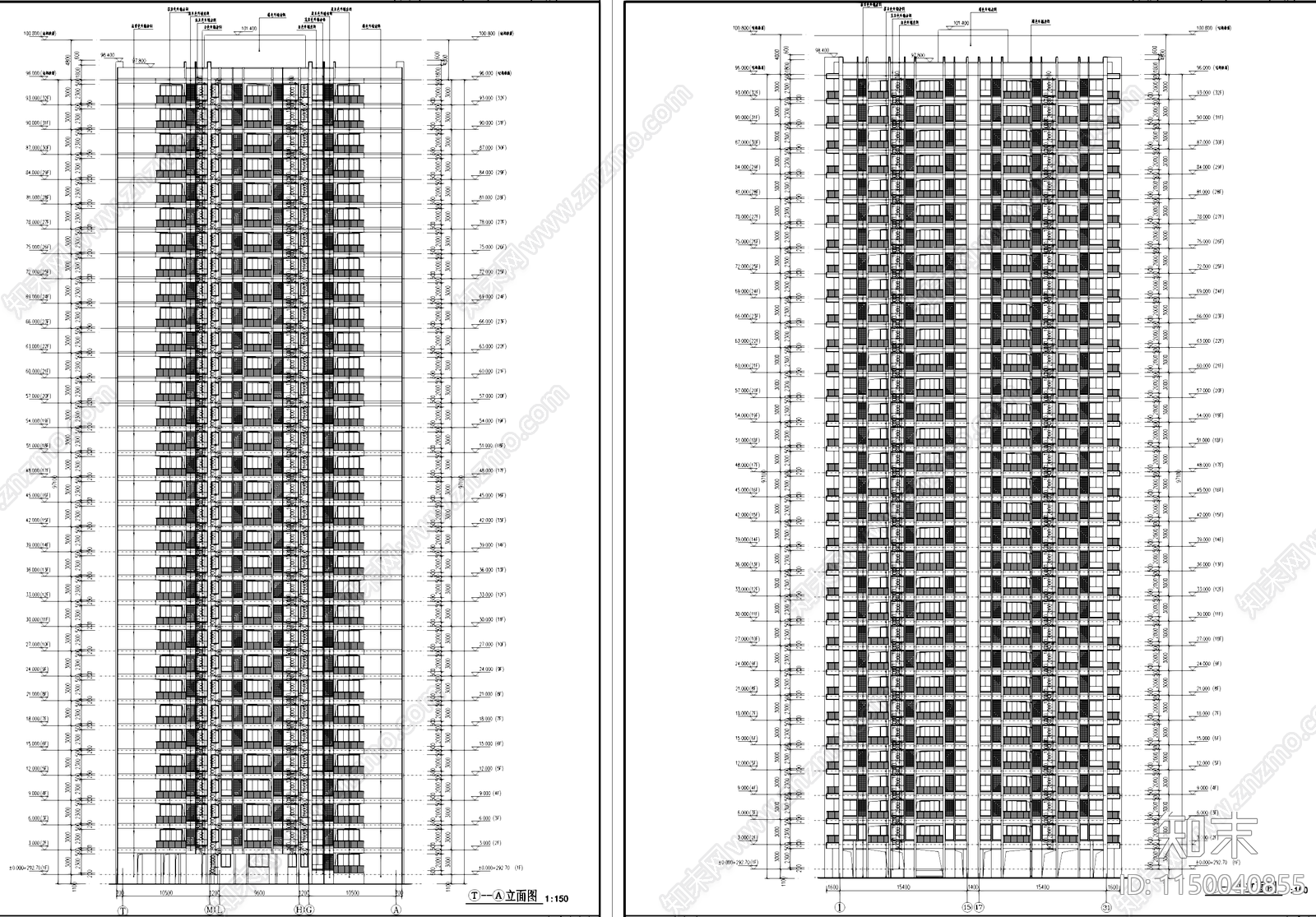 高层四梯十户中筒式住宅楼建筑cad施工图下载【ID:1150040855】