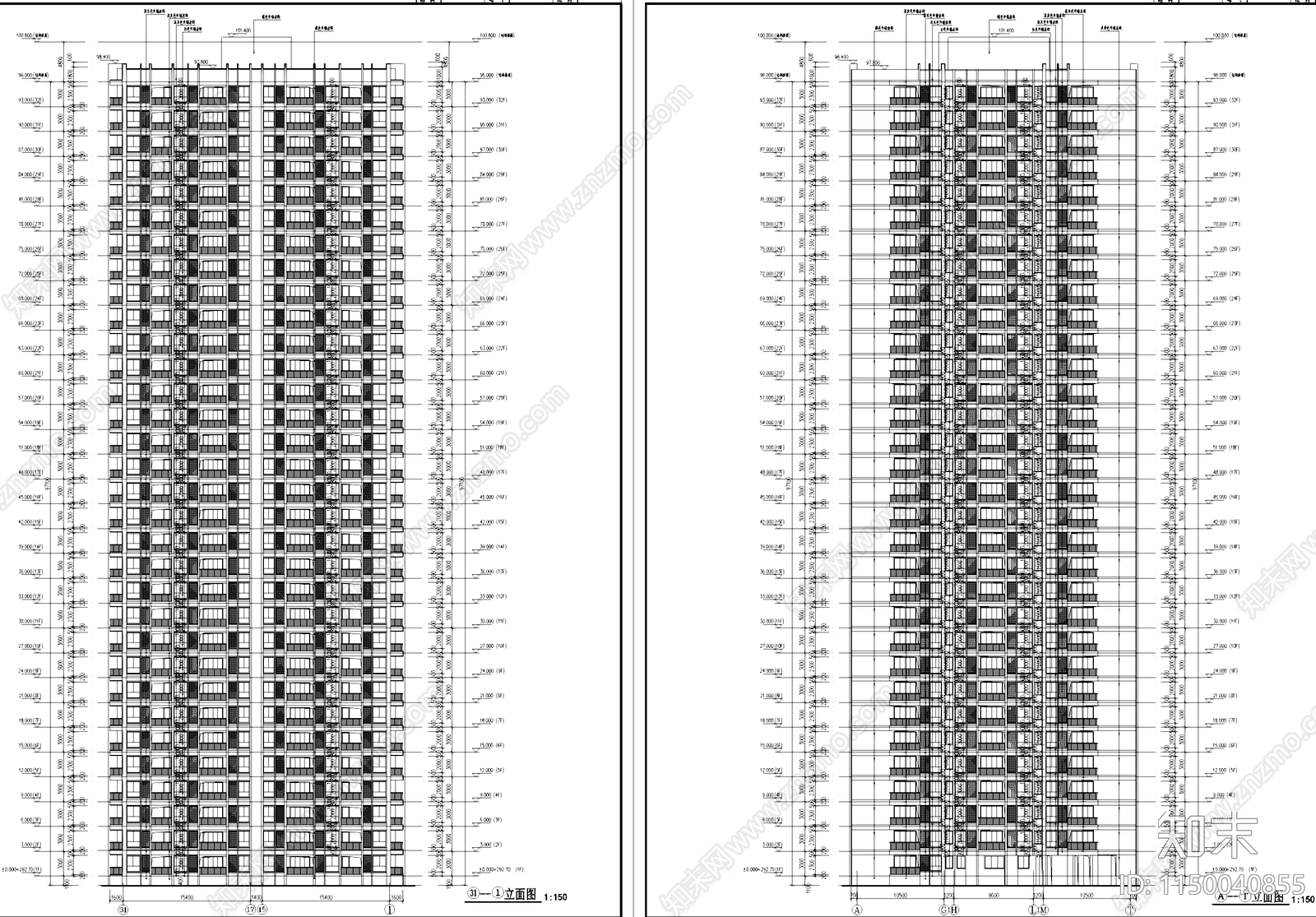 高层四梯十户中筒式住宅楼建筑cad施工图下载【ID:1150040855】