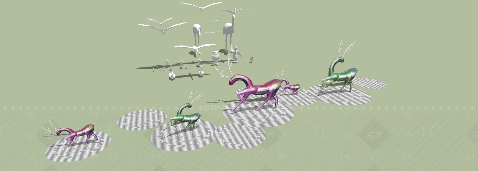 现代动物景观雕塑小品SU模型下载【ID:1150040945】