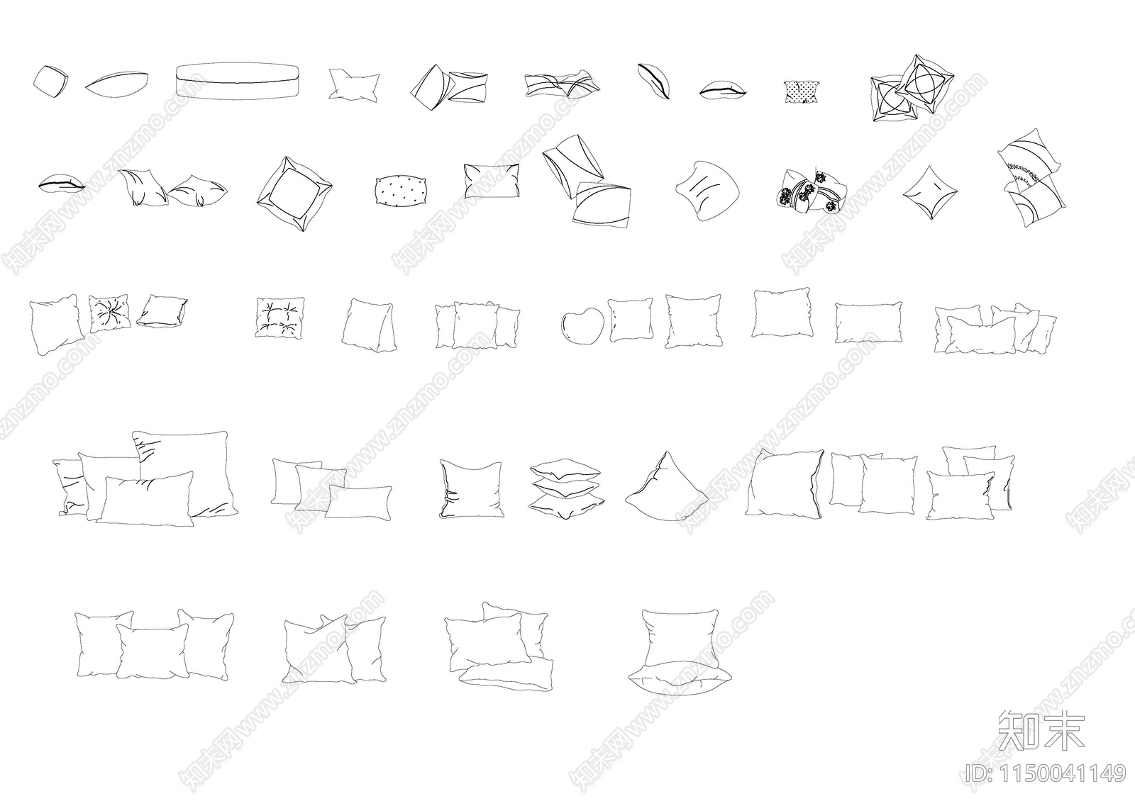 靠垫抱枕平面图块施工图下载【ID:1150041149】