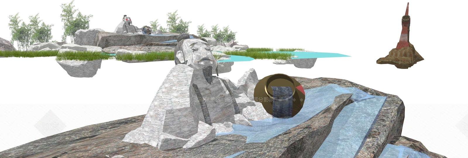 中式景观人物雕塑SU模型下载【ID:1150041765】