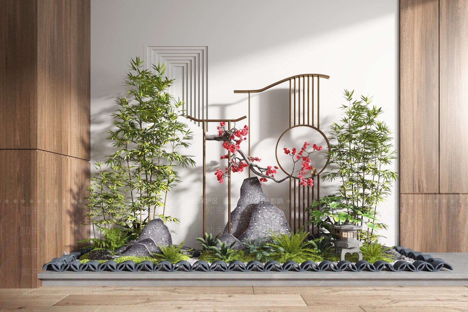 新中式植物景观小品3D模型下载【ID:1150041465】