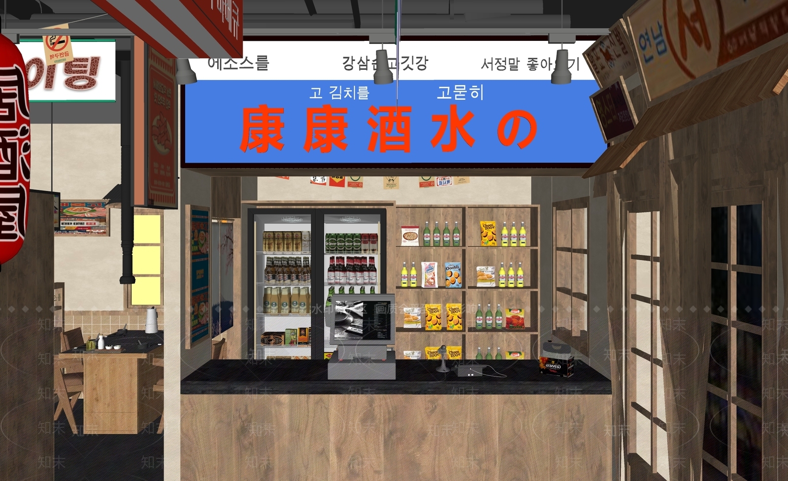 工业风韩式烤肉店SU模型下载【ID:1150041688】