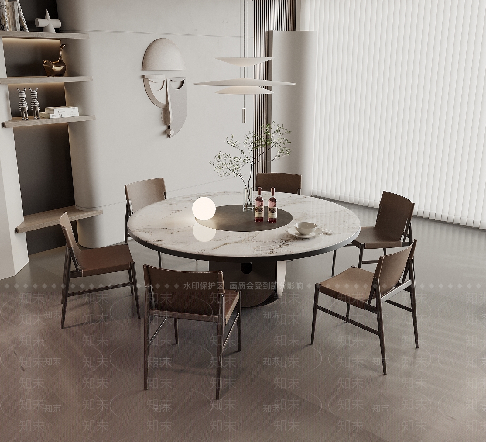 现代圆形餐桌椅组合SU模型下载【ID:1150041843】