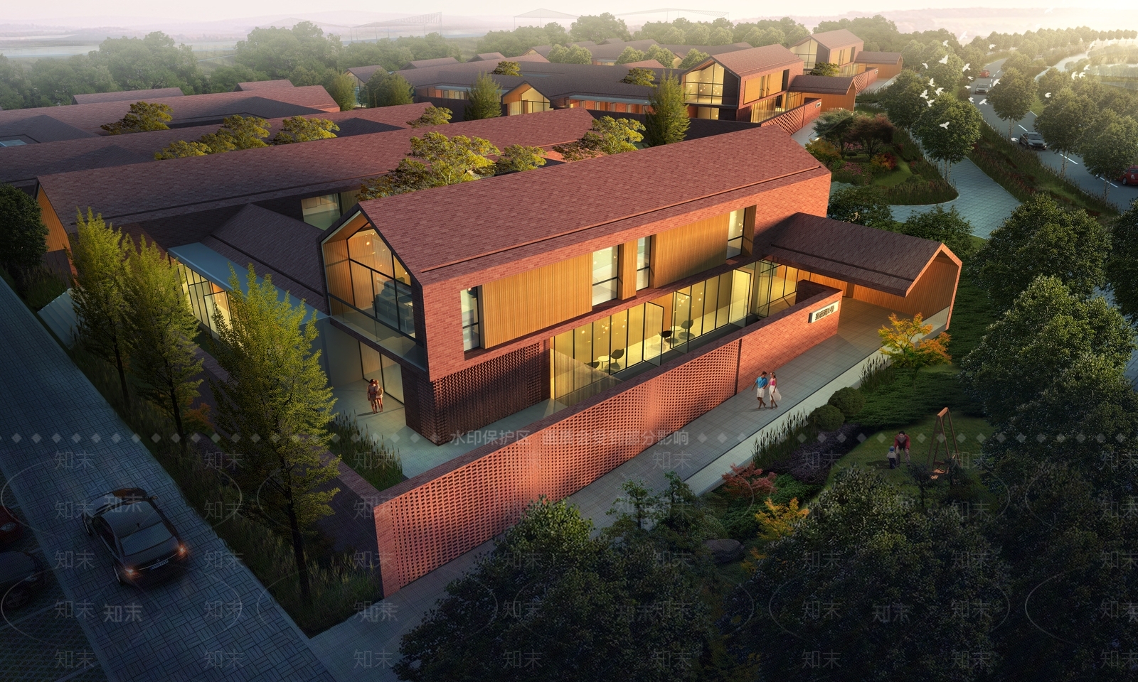 现代红砖四合院酒店SU模型下载【ID:1150146559】