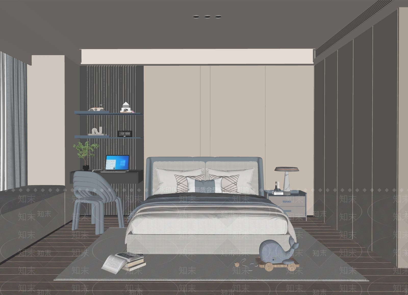 现代男孩儿童房SU模型下载【ID:1150044002】