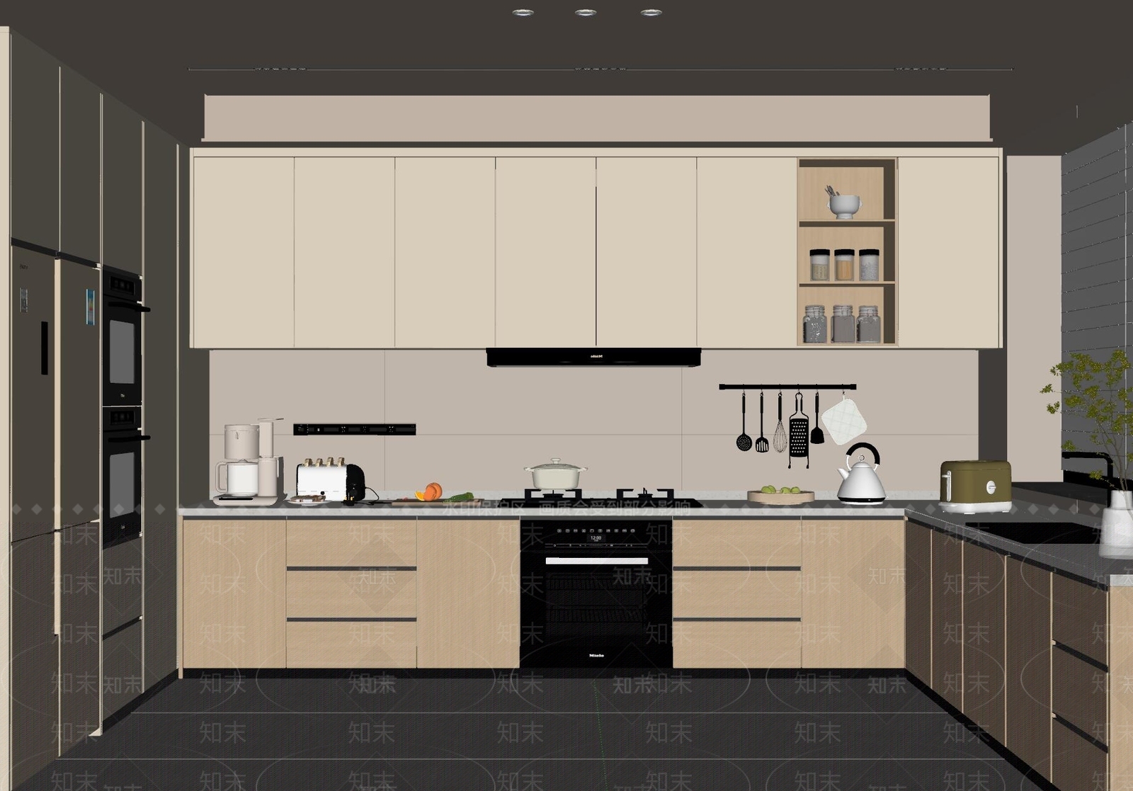 现代奶油风厨房SU模型下载【ID:1150045968】