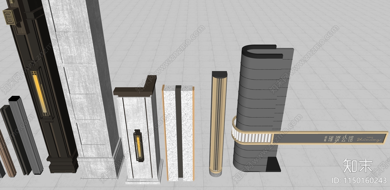 新中式柱子SU模型下载【ID:1150160243】