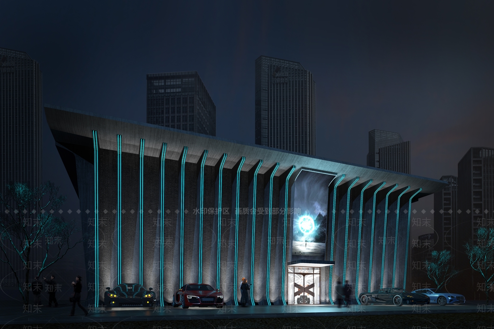 工业风未来科技感酒吧门头门面3D模型下载【ID:1150140222】