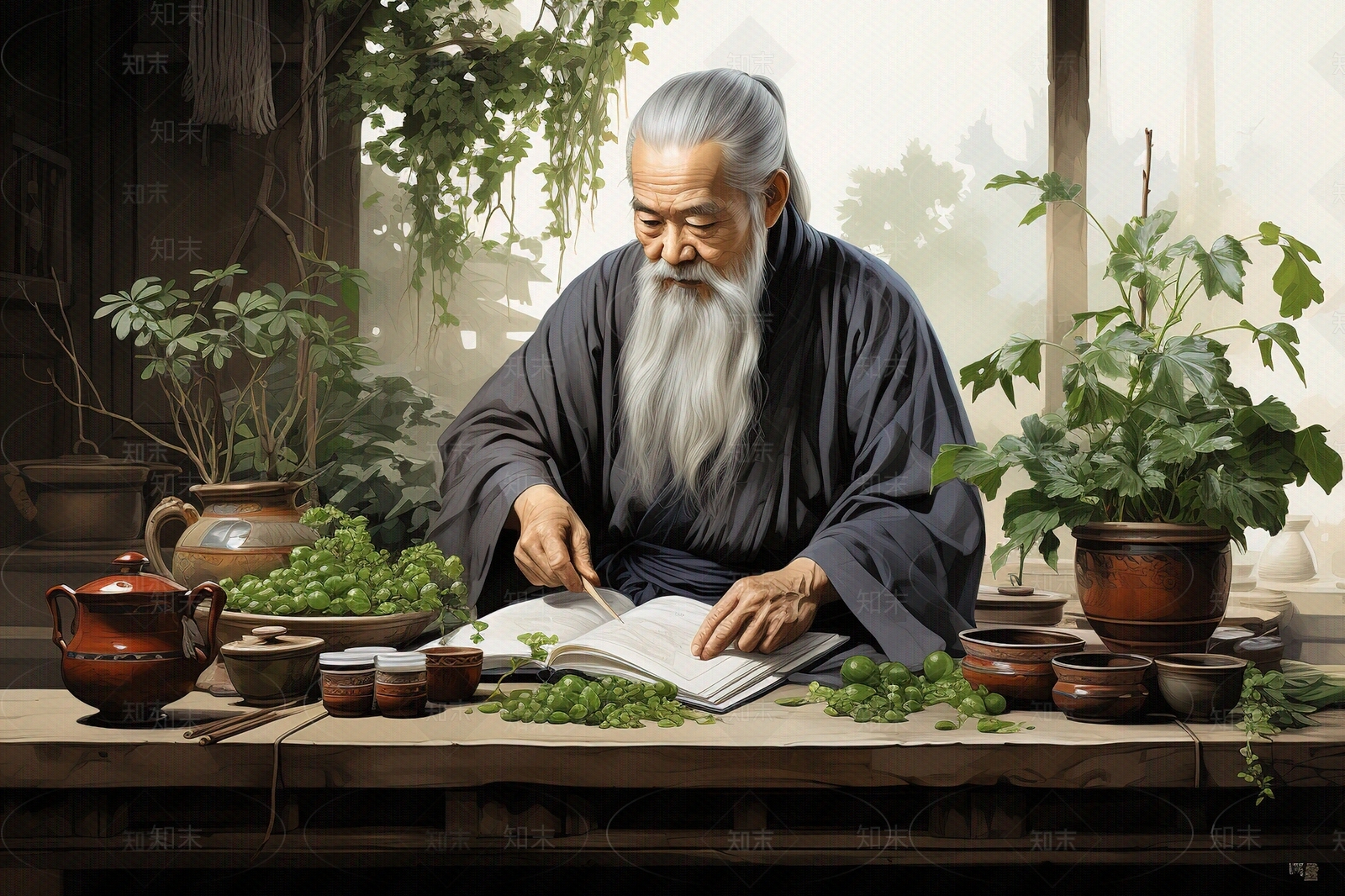 中国古代大夫在研究中草药贴图下载【ID:1150052008】