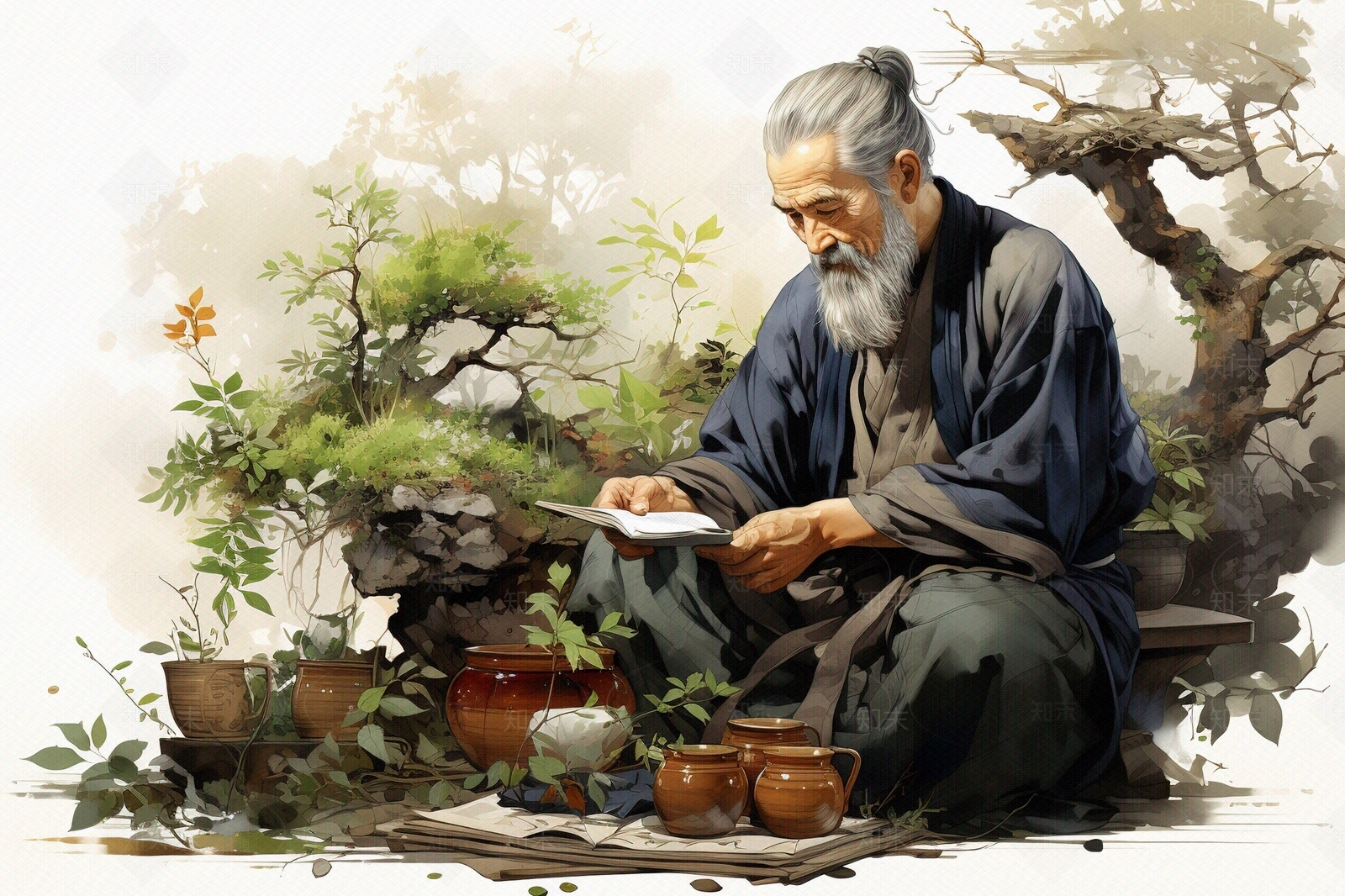 中国古代大夫在研究中草药贴图下载【ID:1150052237】