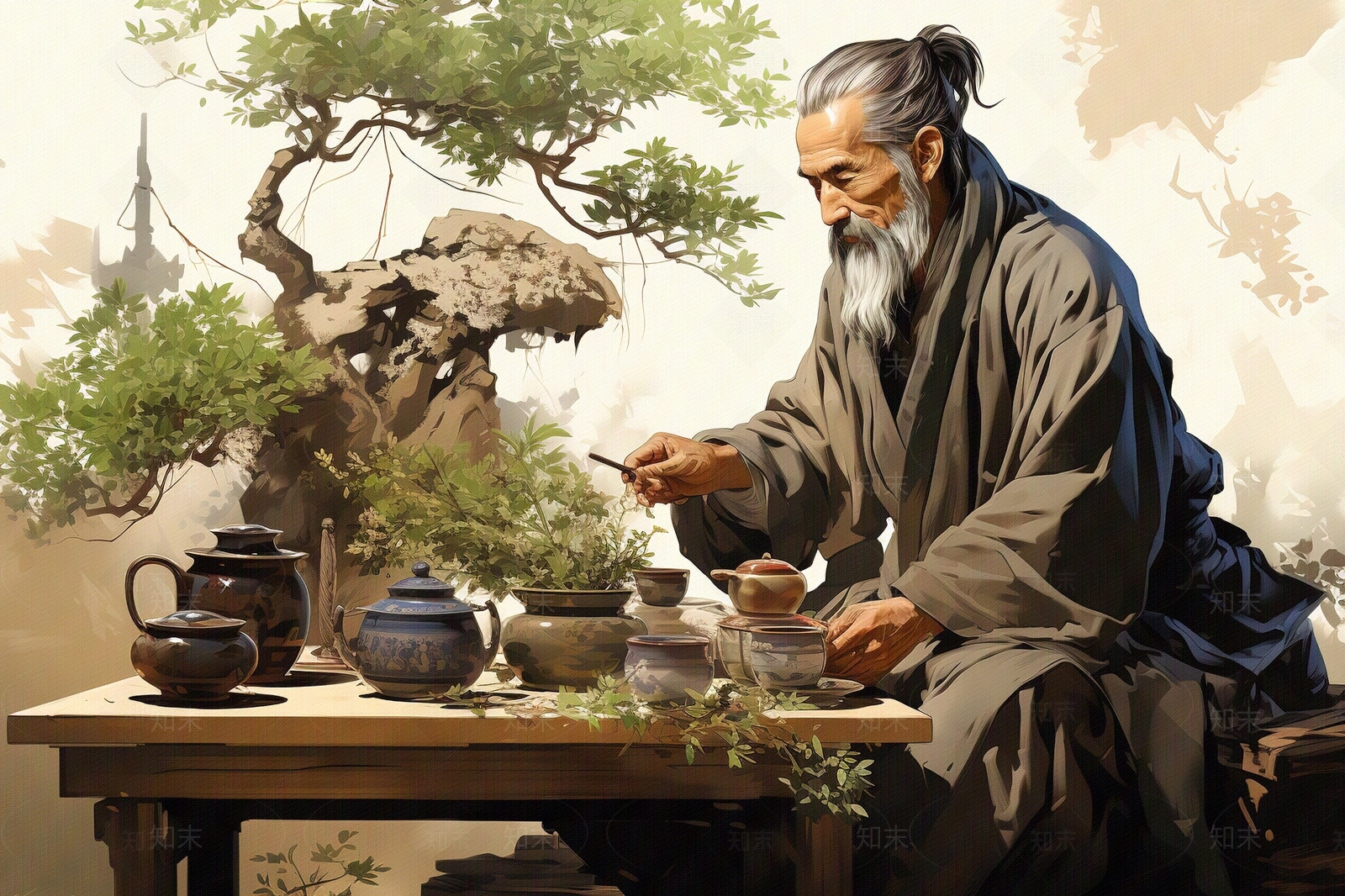 中国古代大夫在研究中草药贴图下载【ID:1150052310】