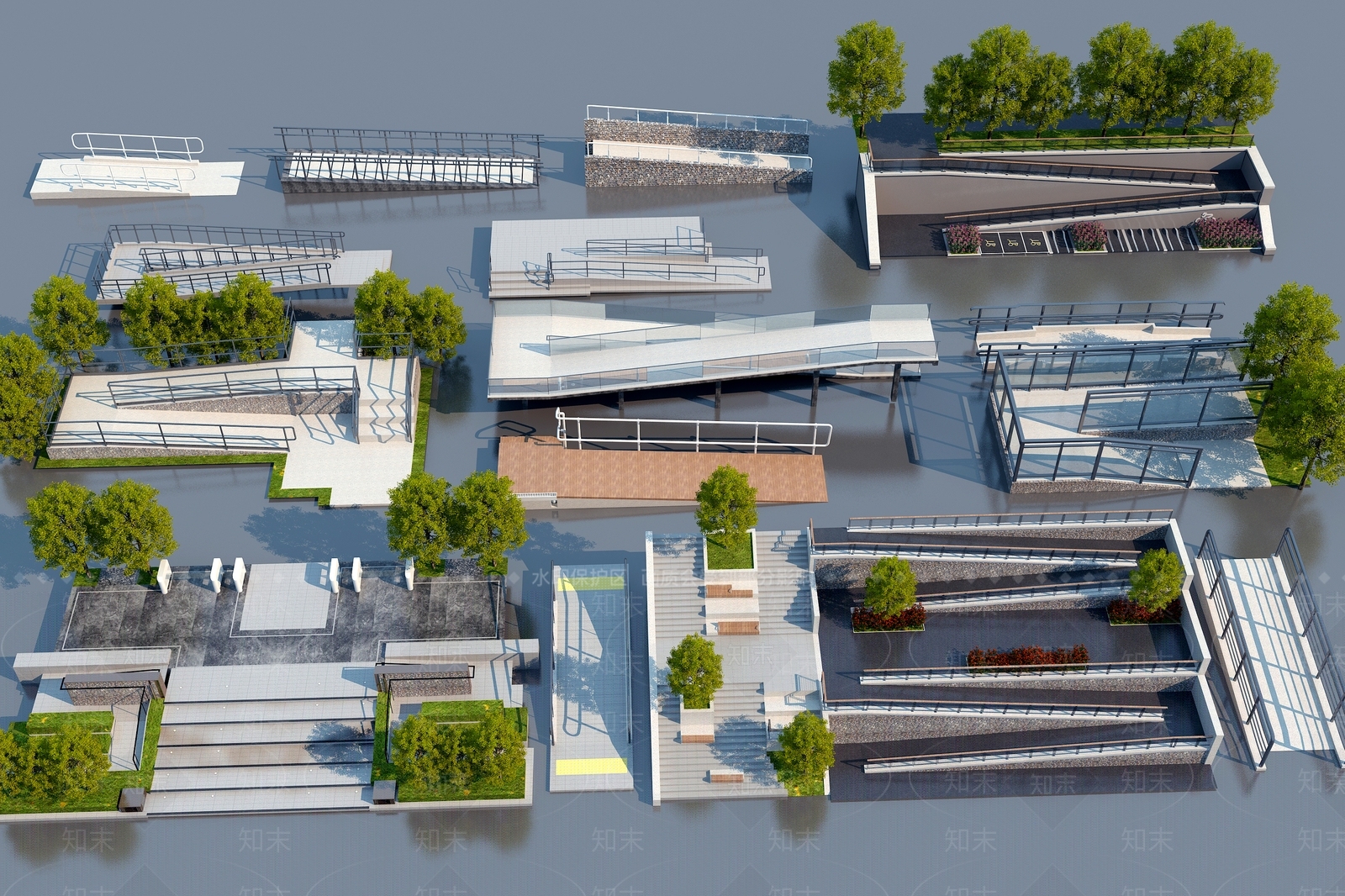 现代口袋公园入口台阶景观SU模型下载【ID:1150066856】