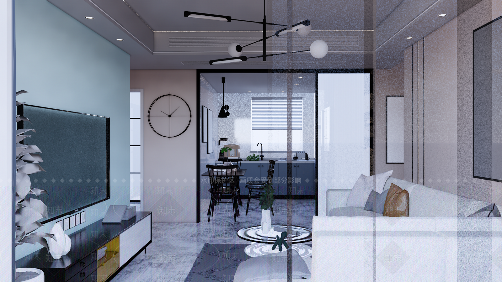 现代风格家居客餐厅SU模型下载【ID:1150071963】