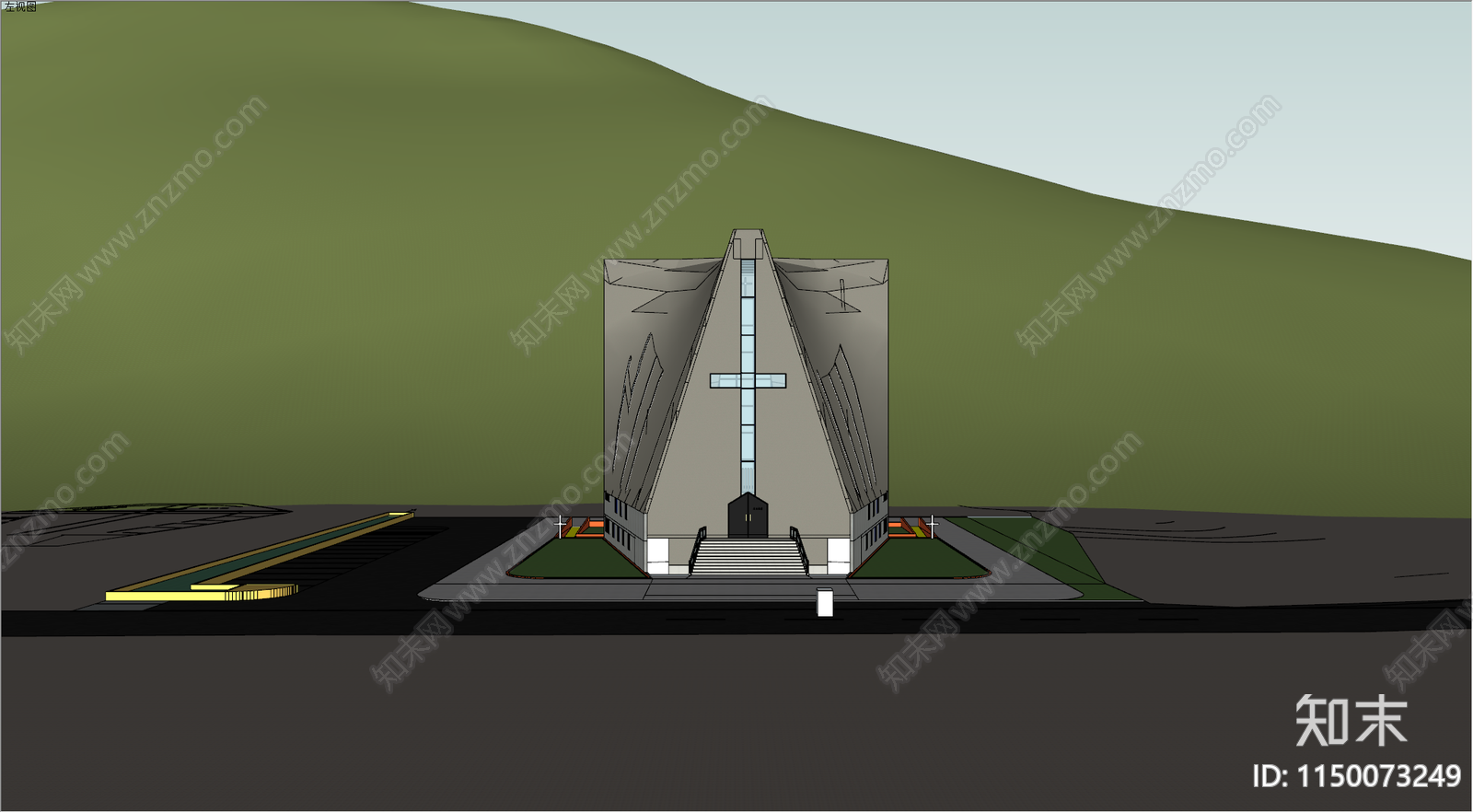 现代教堂建筑SU模型下载【ID:1150073249】