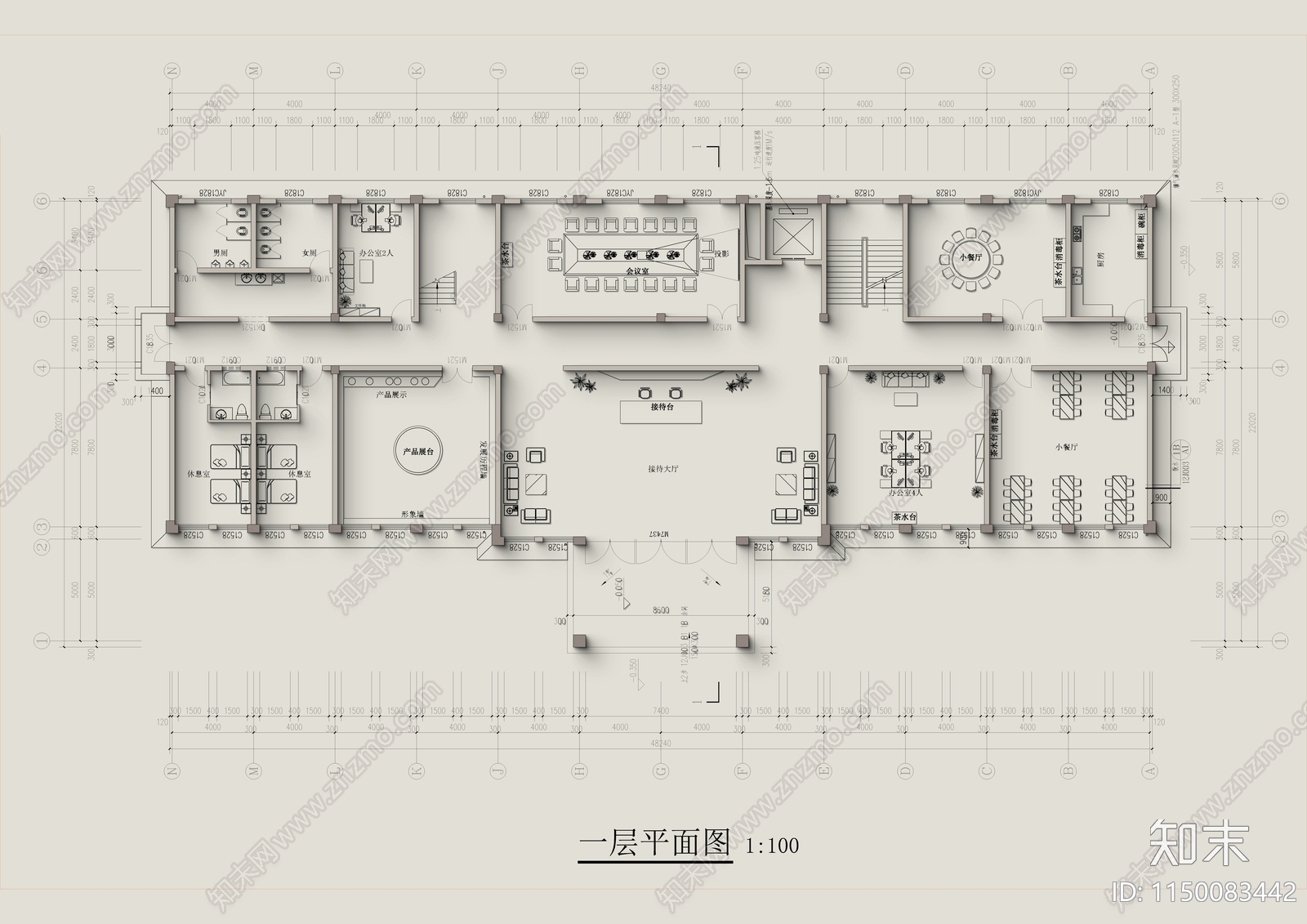 三层办公楼建筑平面图施工图下载【ID:1150083442】