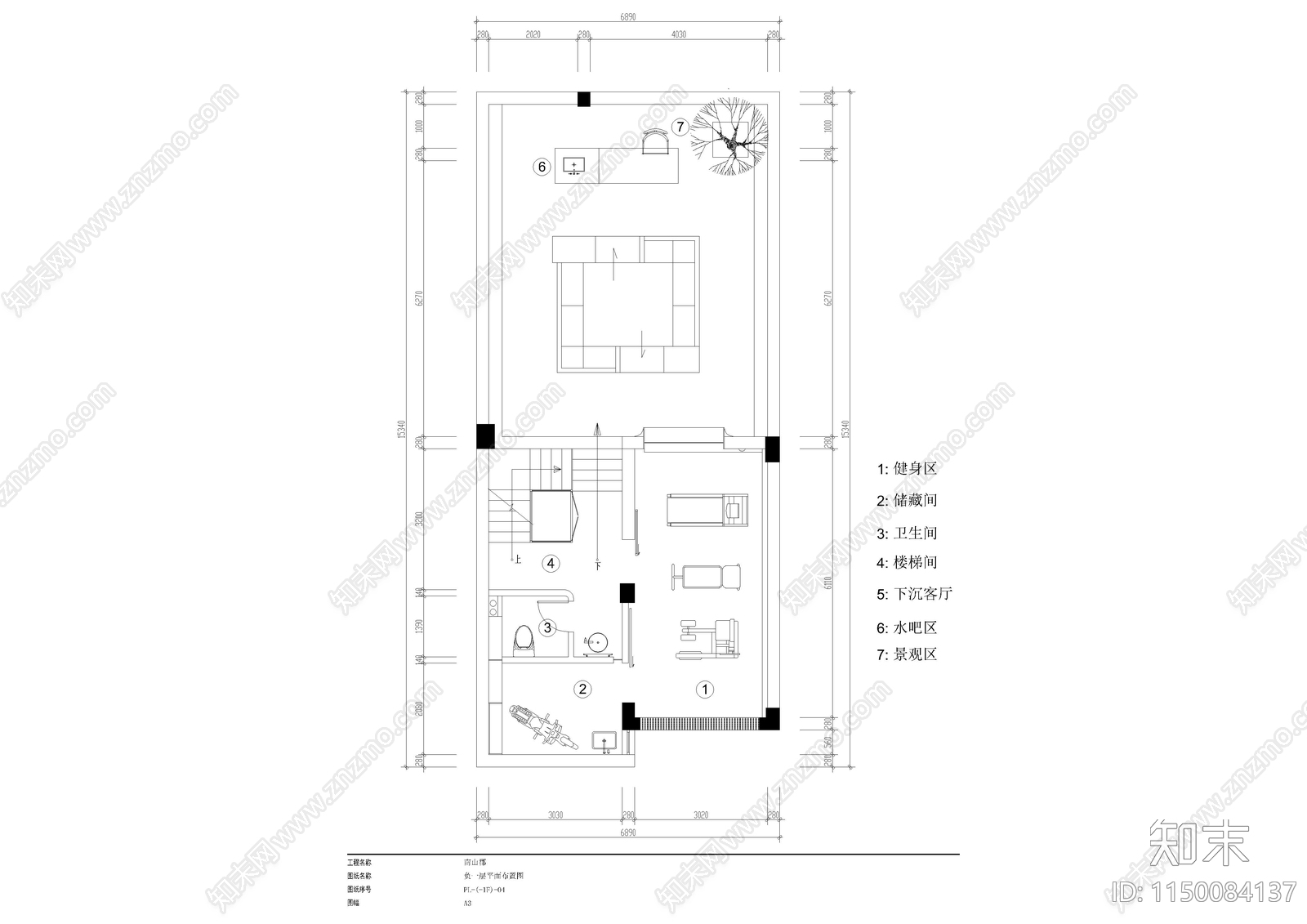 现代简约五层别墅室内cad施工图下载【ID:1150084137】