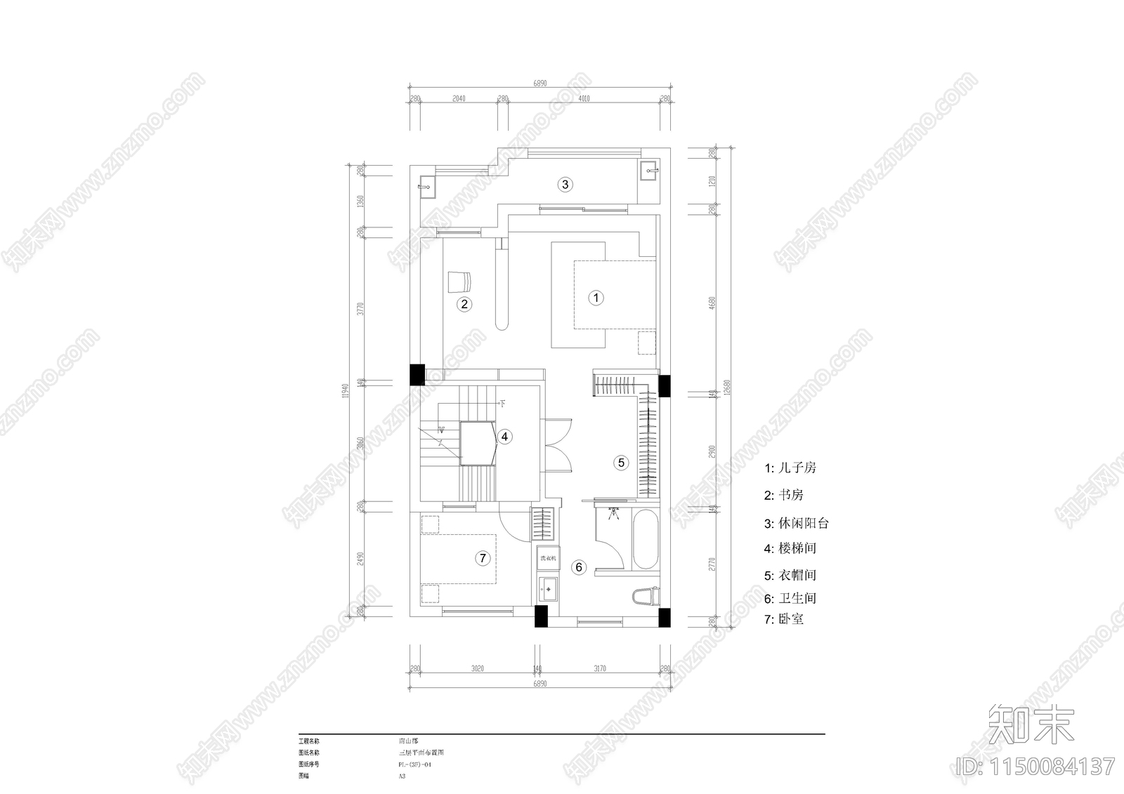 现代简约五层别墅室内cad施工图下载【ID:1150084137】