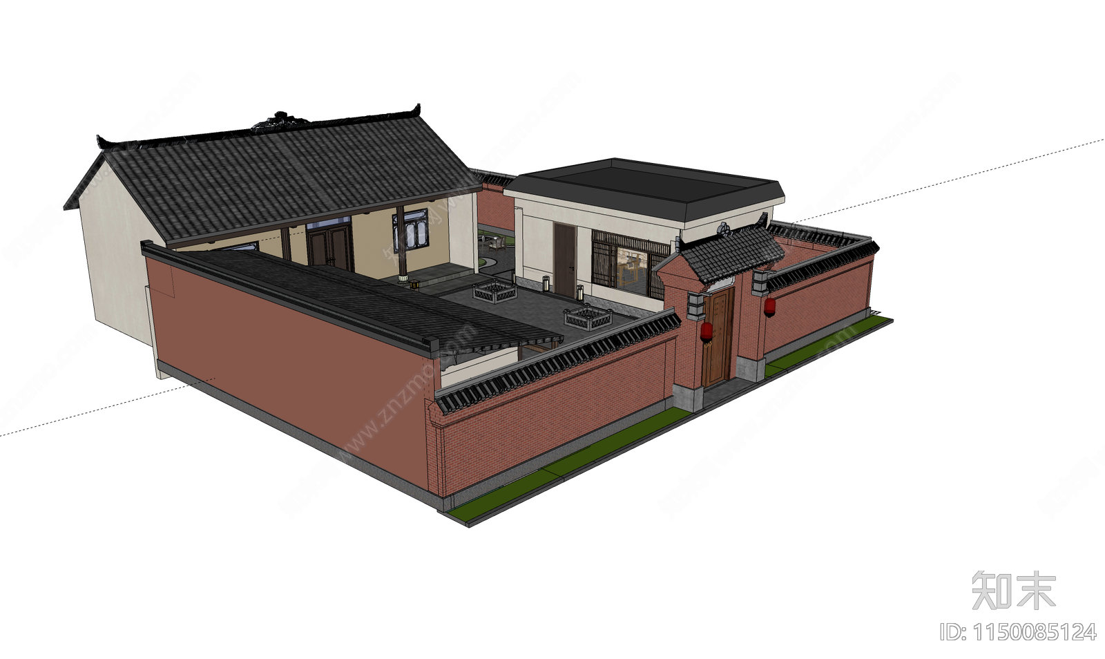 新中式四合院SU模型下载【ID:1150085124】