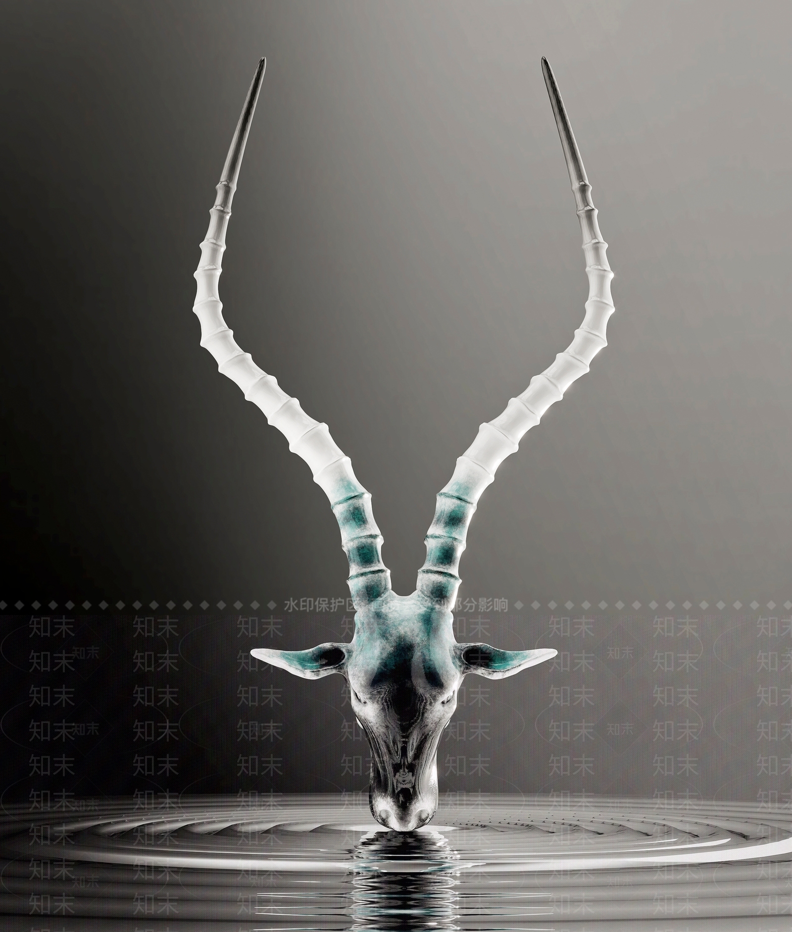 现代鹿头雕塑摆件3D模型下载【ID:1150085789】