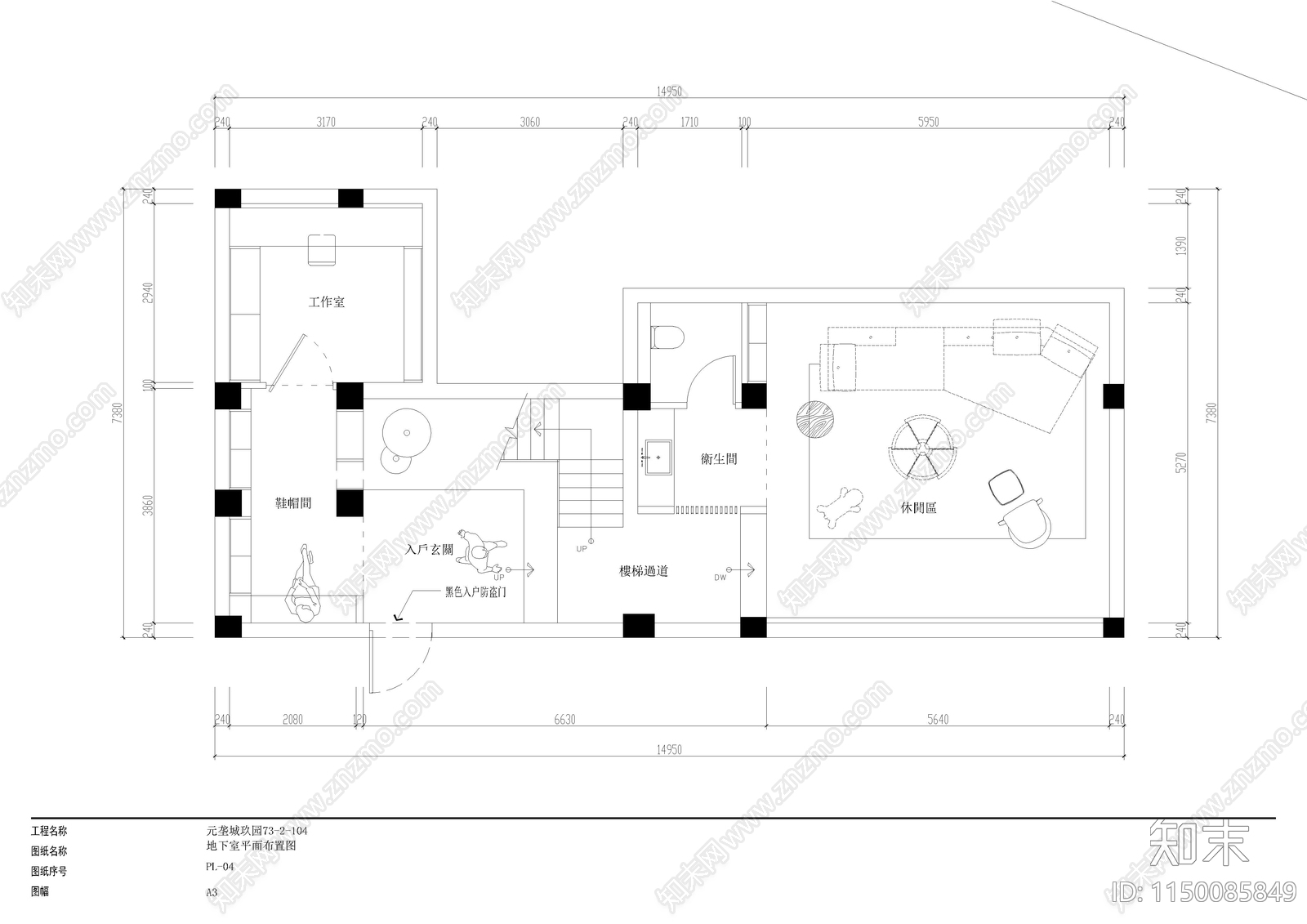 现代简约四层别墅室内cad施工图下载【ID:1150085849】