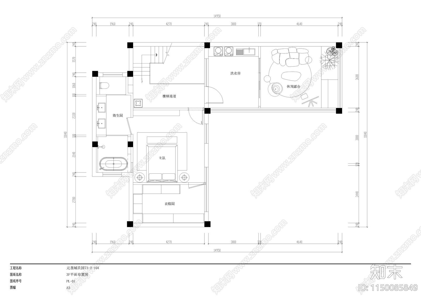 现代简约四层别墅室内cad施工图下载【ID:1150085849】