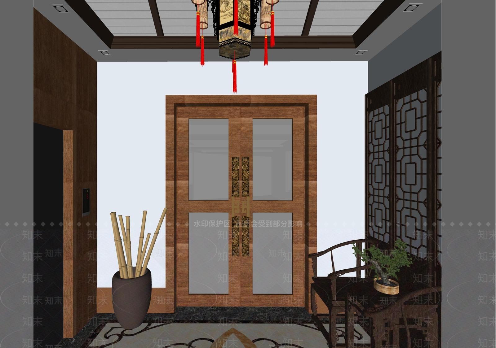 中式电梯厅SU模型下载【ID:1150086418】