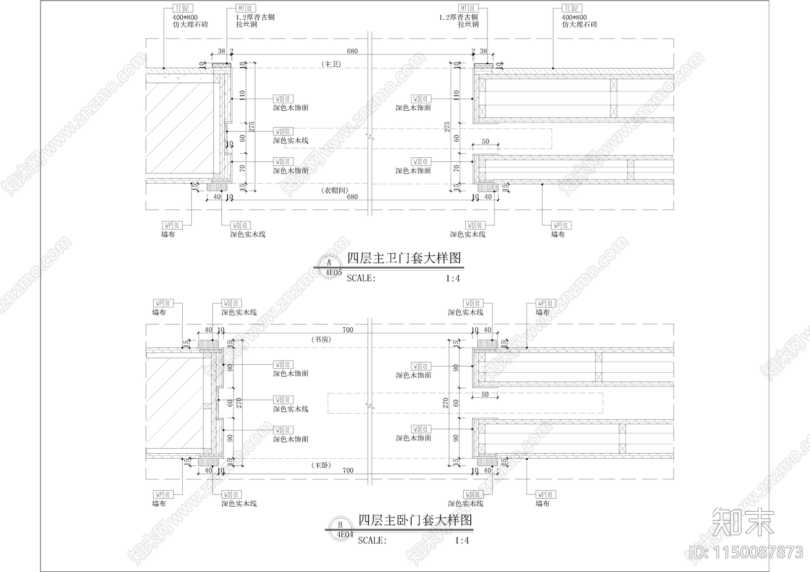 屏风门套及墙面节点cad施工图下载【ID:1150087873】