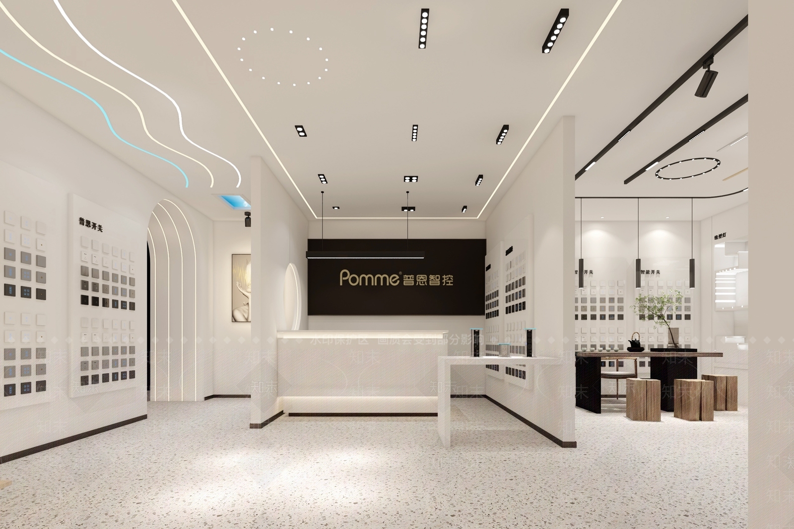 现代磁吸无主灯筒射灯灯饰展厅3D模型下载【ID:1150091347】