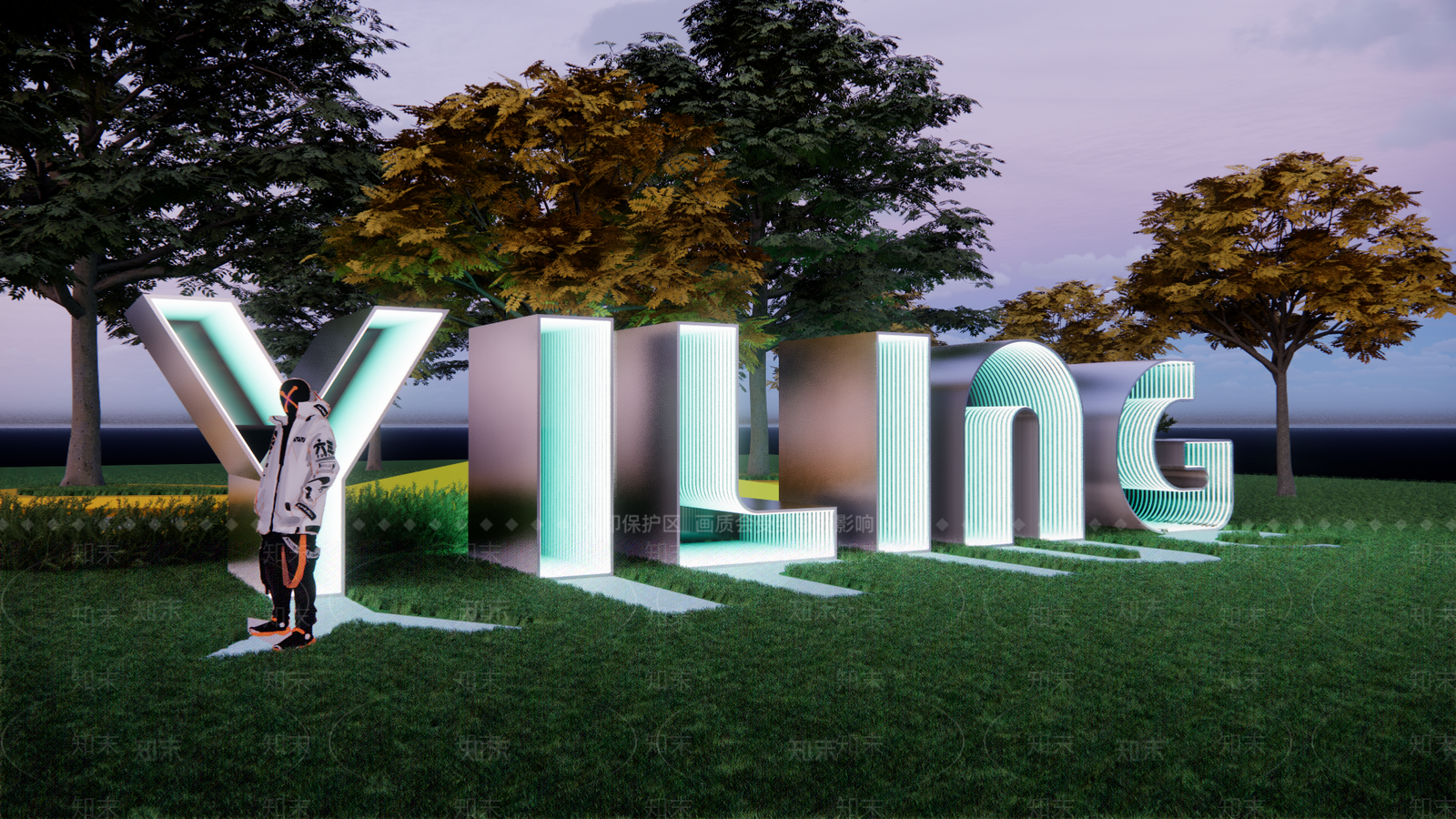 现代深渊镜发光LOGO雕塑小品SU模型下载【ID:1150090734】