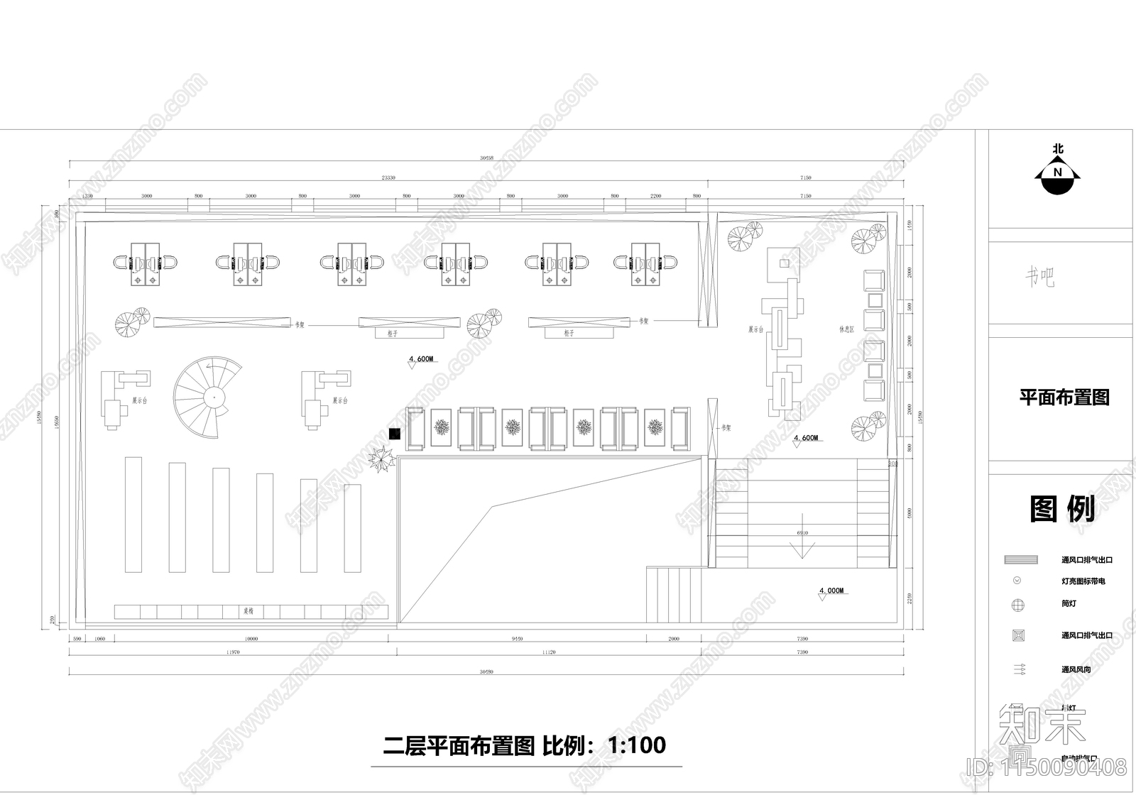 书吧室内cad施工图下载【ID:1150090408】