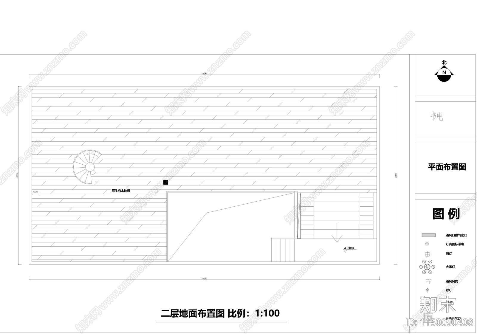 书吧室内cad施工图下载【ID:1150090408】