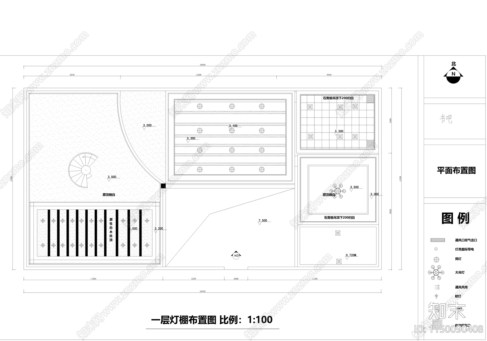 书吧室内cad施工图下载【ID:1150090408】