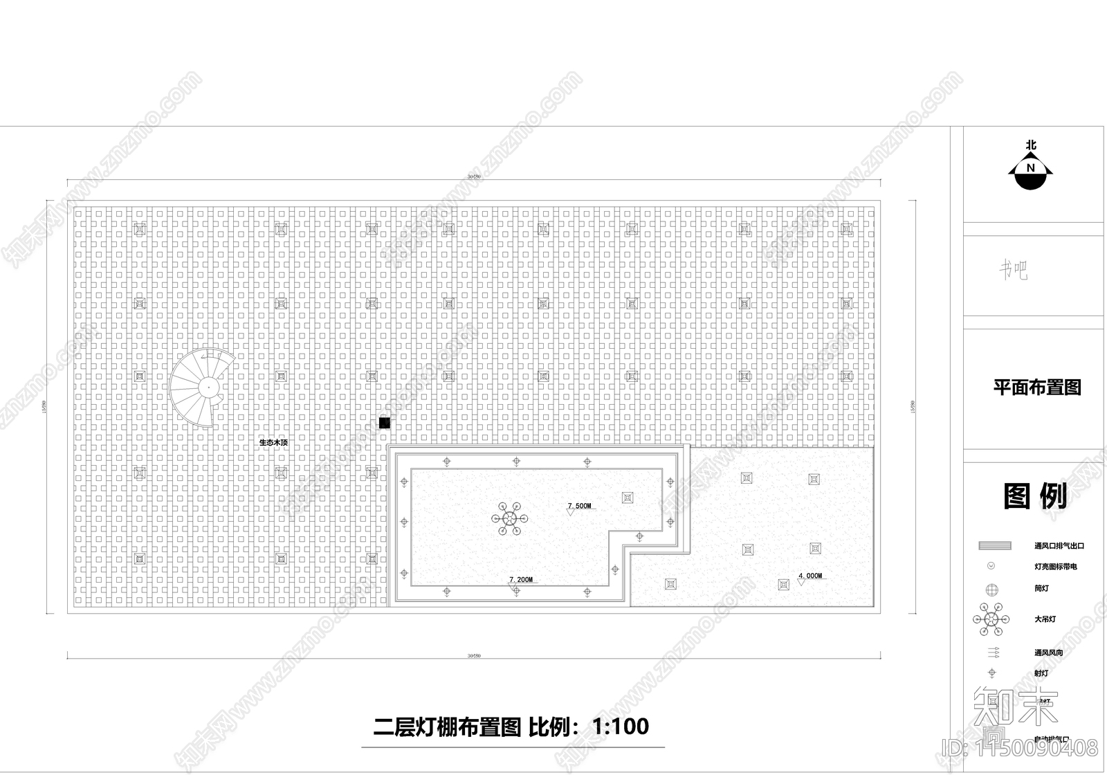 书吧室内cad施工图下载【ID:1150090408】