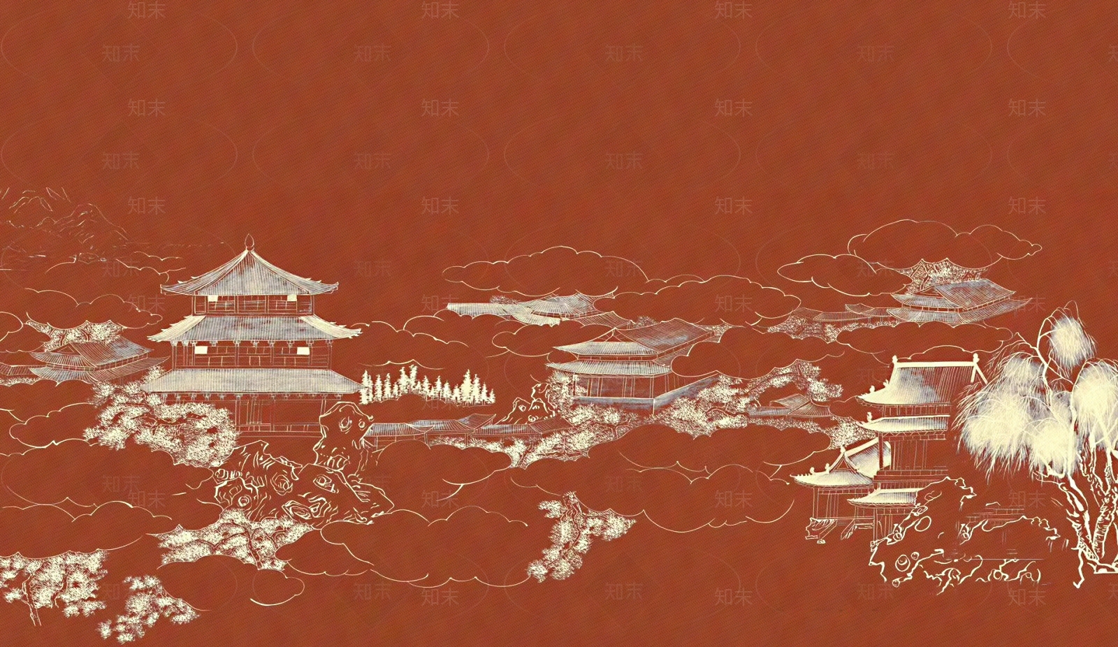 新中式红色建筑壁画贴图下载【ID:1150095013】