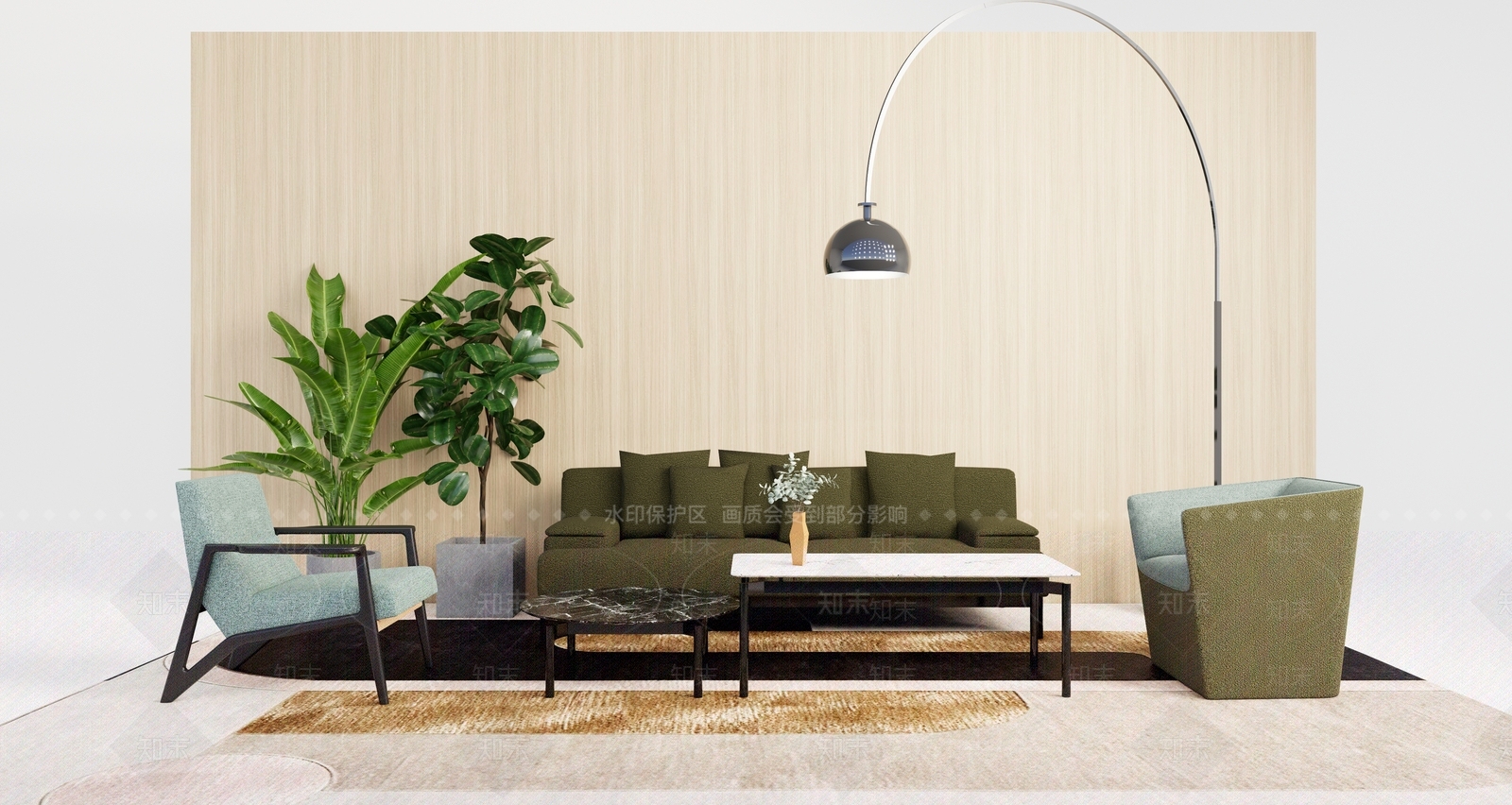 现代休闲沙发茶几家具组合SU模型下载【ID:1150096767】