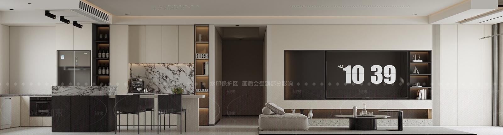 现代极简开放式厨房客餐厅阳台3D模型下载【ID:1150101202】