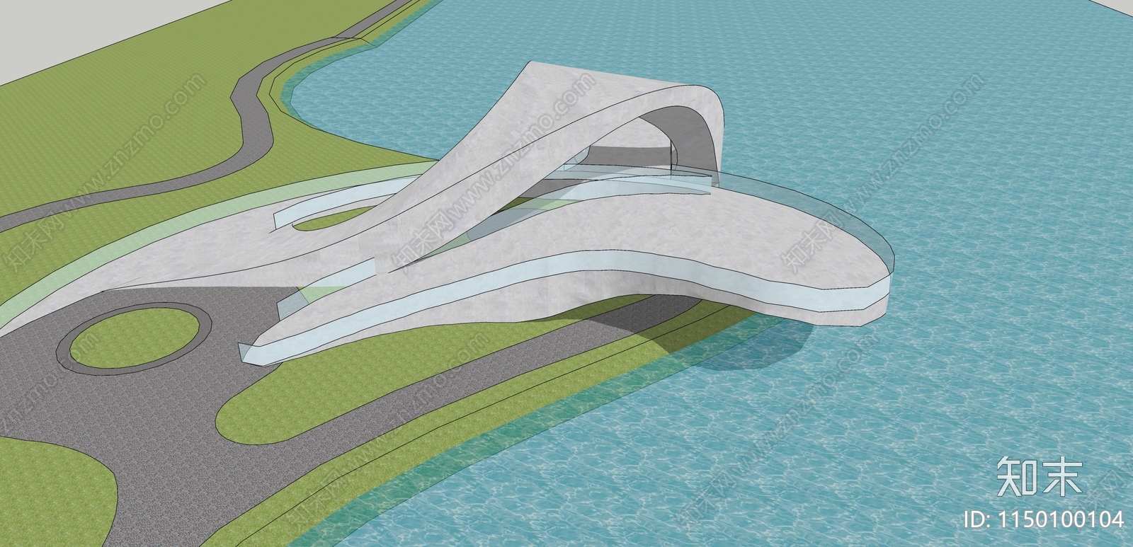 现代滨水景观SU模型下载【ID:1150100104】