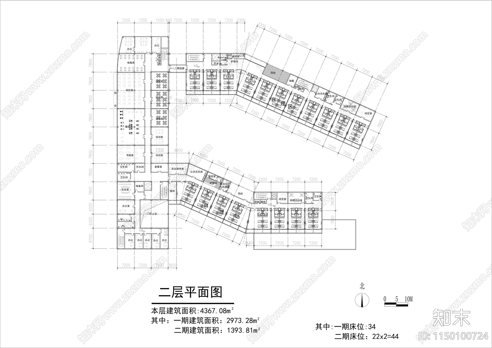 养老院建筑平面图施工图下载【ID:1150100724】