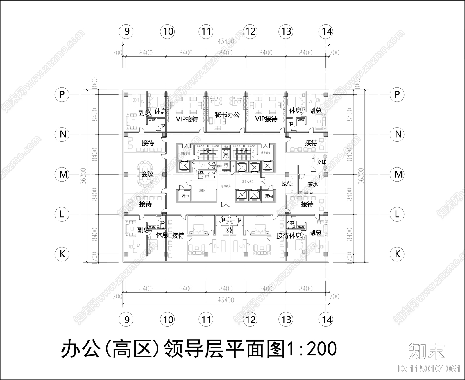 公共类标准层建筑平面图施工图下载【ID:1150101061】