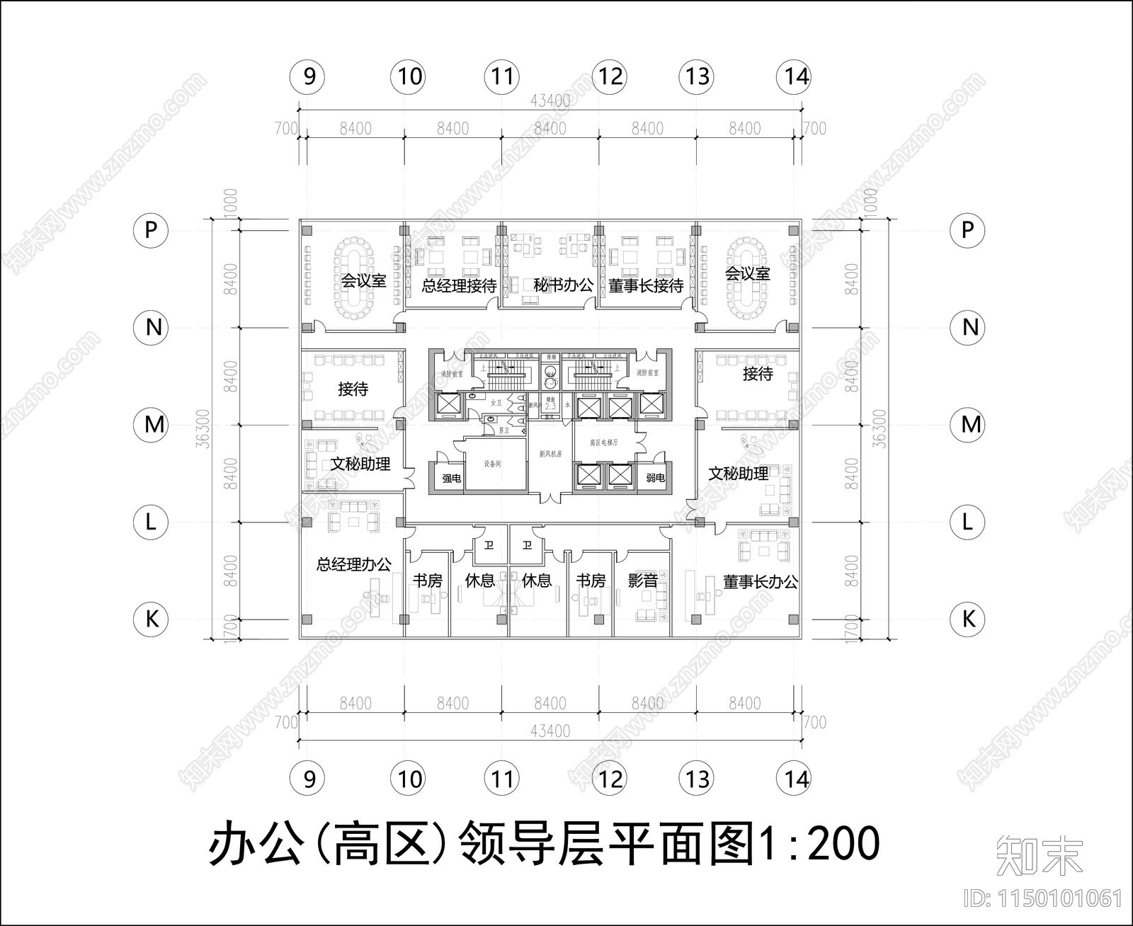 公共类标准层建筑平面图施工图下载【ID:1150101061】