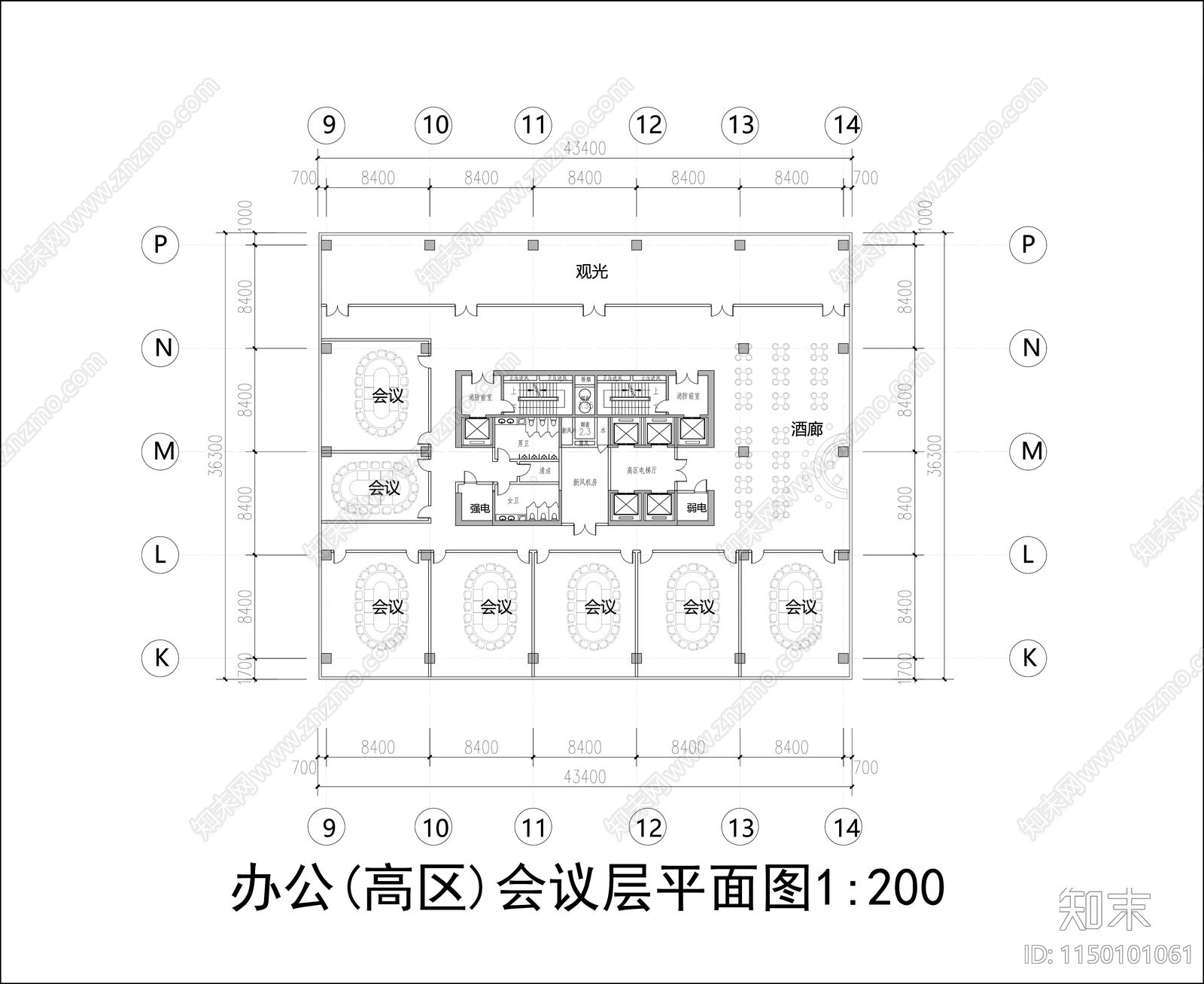 公共类标准层建筑平面图施工图下载【ID:1150101061】