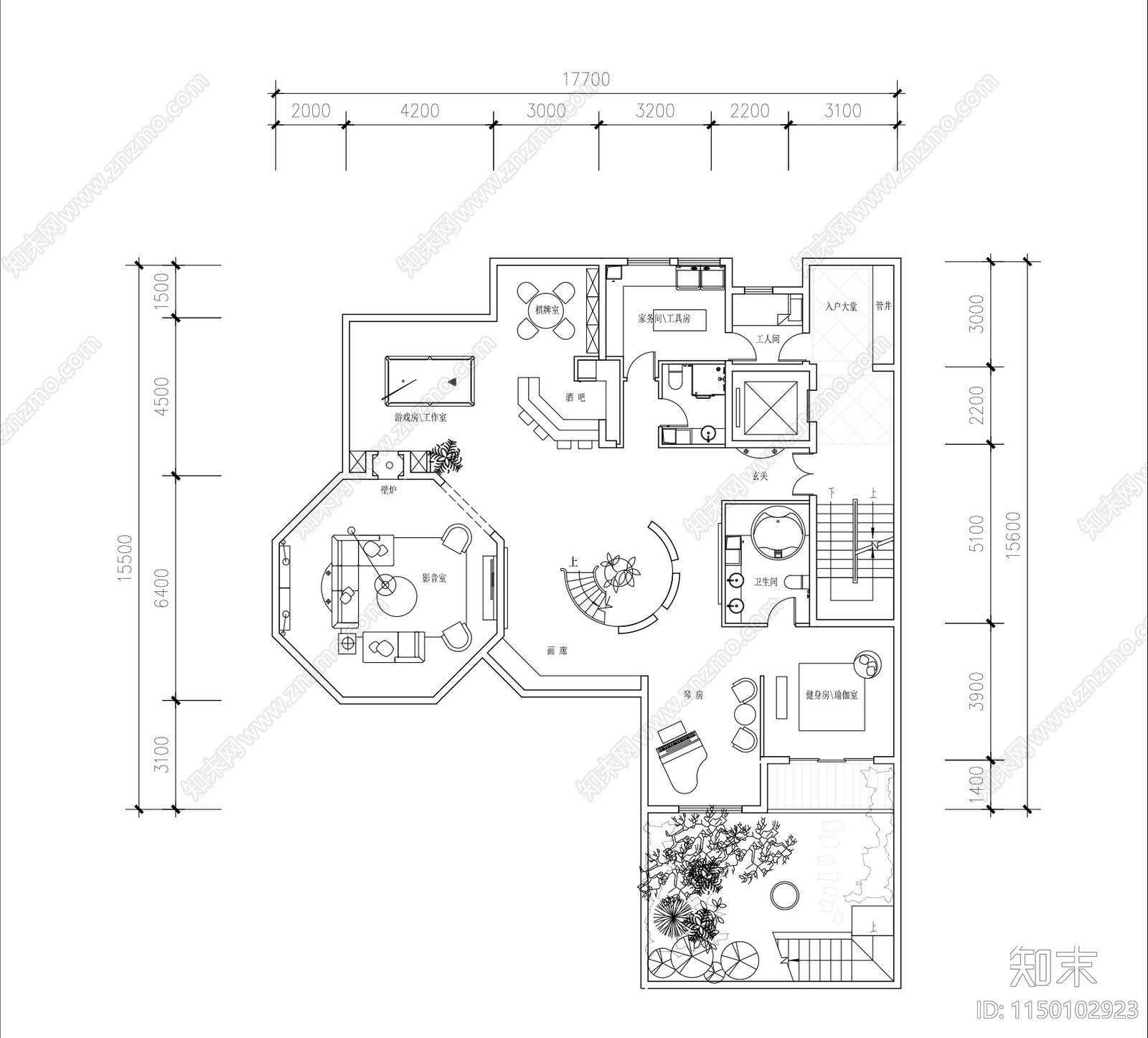 叠拼别墅户型cad施工图下载【ID:1150102923】